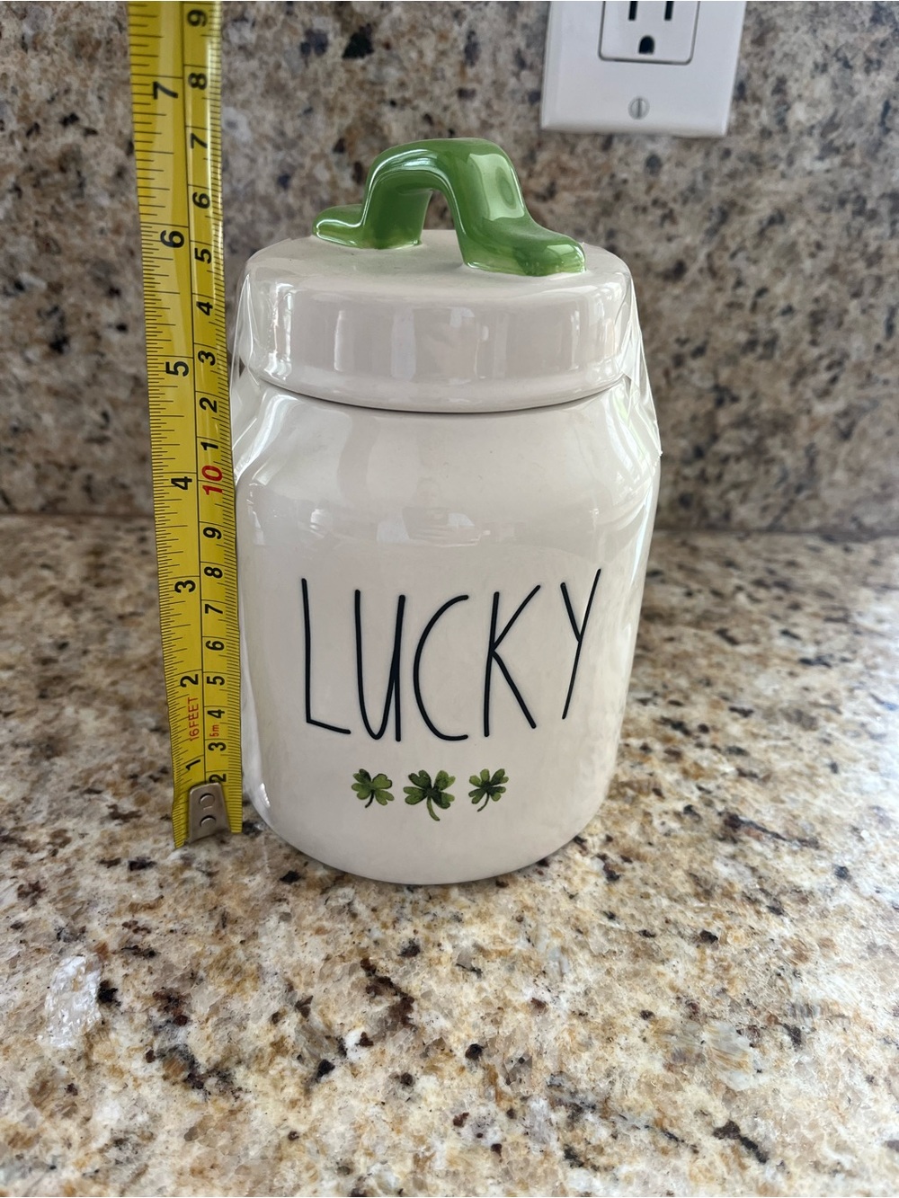Rae Dunn 'LUCKY' Ceramic Canister with Green Handle St Patrick’s